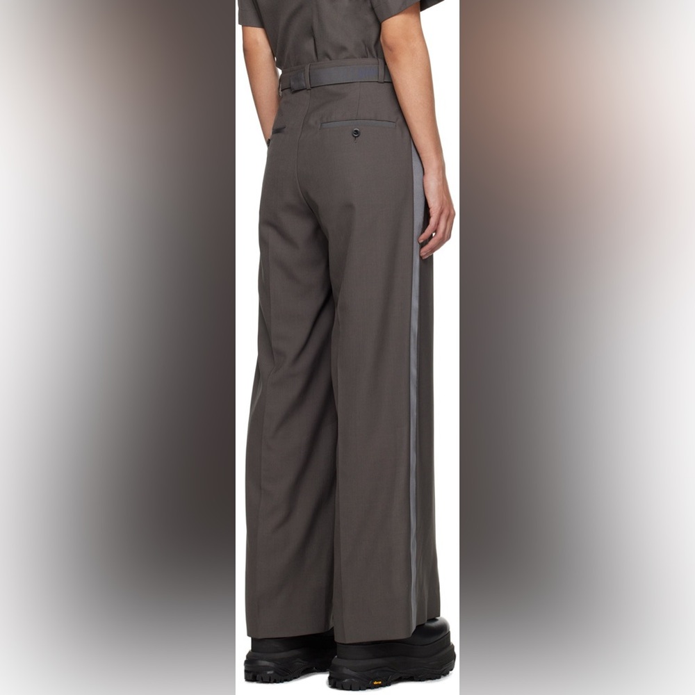 Sacai - Belted Satin Trimmed cady wide-legged pants - Picture 7 of 15